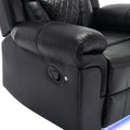 3 Pieces Recliner Sofa Sets Home Theater Seating Manual Recliner Chair With Center Console And Led Light Strip For Living Room, Black Black Foam Faux Leather