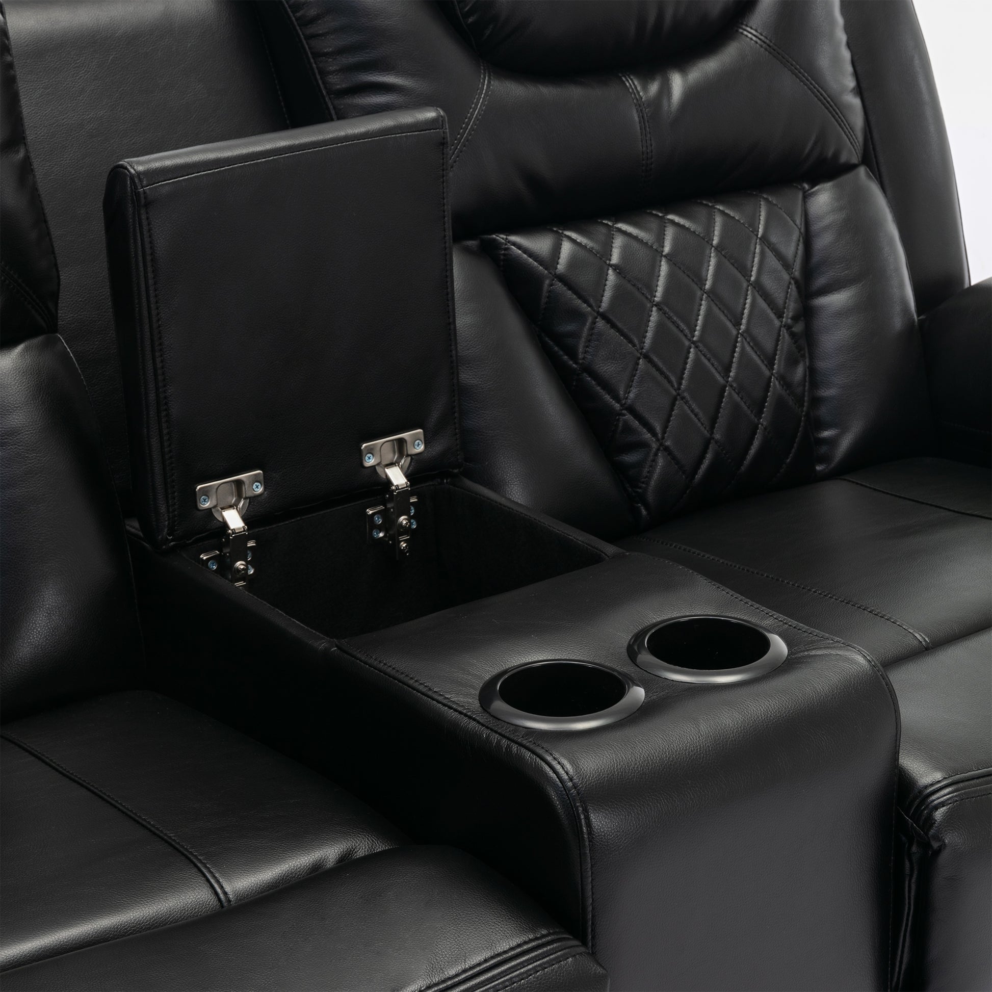 Home Theater Seating Manual Recliner Loveseat With Hide Away Storage, Cup Holders And Led Light Strip For Living Room, Black Black Foam Faux Leather