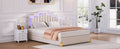 Queen Size Upholstered Platform Bed With Led Lights And 4 Drawers, Stylish Irregular Metal Bed Legs Design, Beige Beige Velvet
