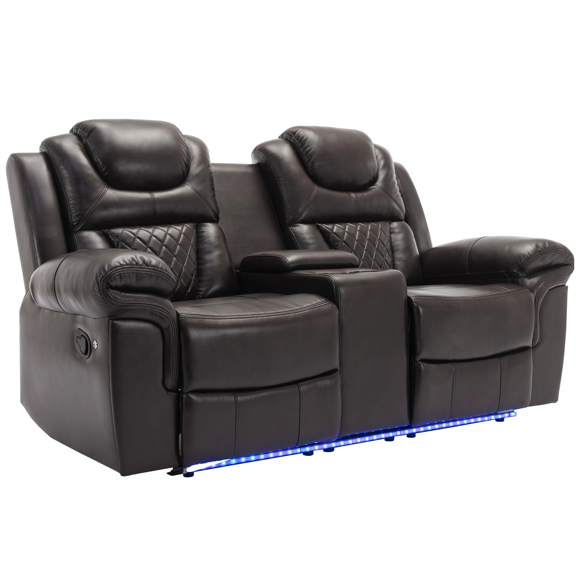 Home Theater Seating Manual Recliner Loveseat With Hide Away Storage, Cup Holders And Led Light Strip For Living Room, Brown Brown Foam Faux Leather