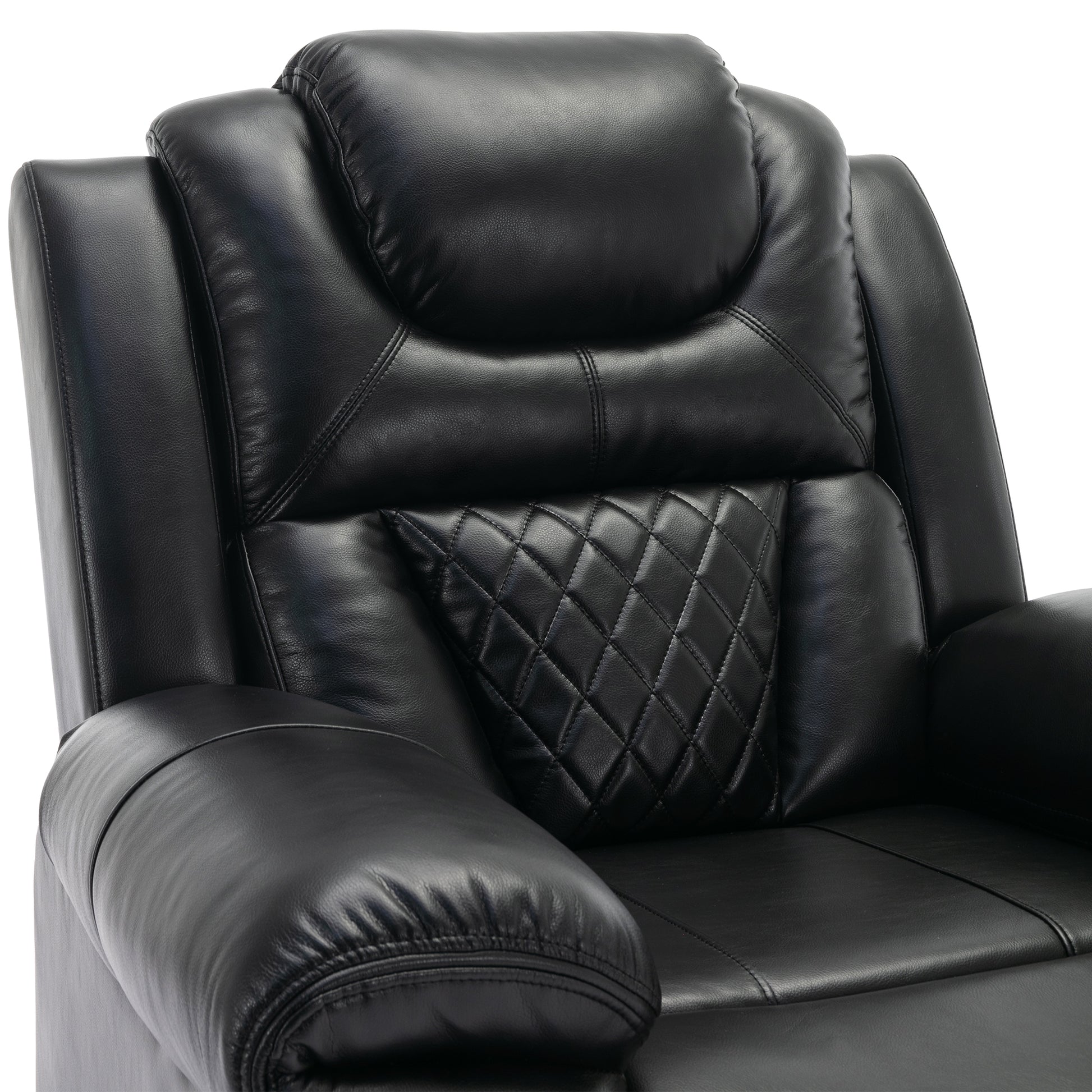 Home Theater Seating Manual Recliner Chair With Led Light Strip For Living Room,Bedroom, Black Black Foam Faux Leather