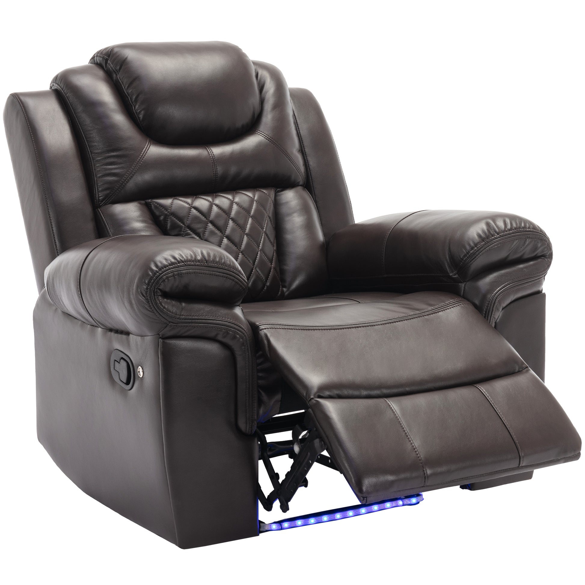 Home Theater Seating Manual Recliner Chair With Led Light Strip For Living Room,Bedroom, Brown Brown Foam Faux Leather