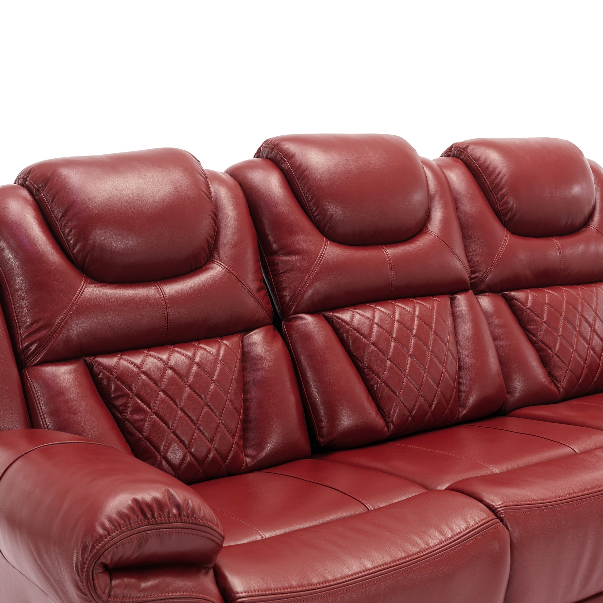 Home Theater Seating Manual Recliner Chair With Center Console And Led Light Strip For Living Room, Wind Red Red Foam Faux Leather