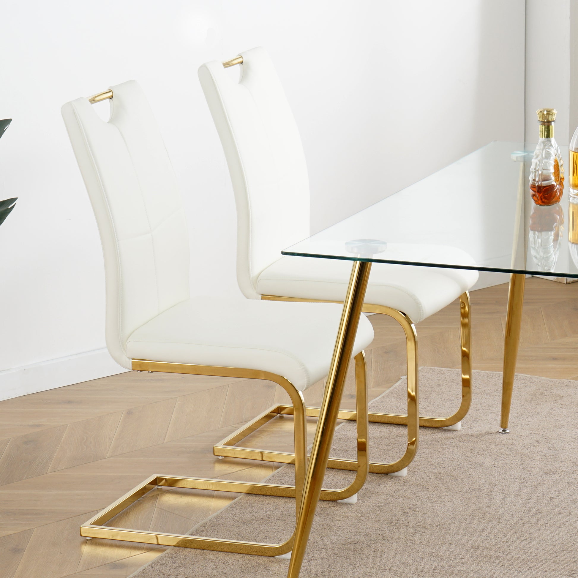 Modern Dining Chairs With Faux Leather Padded Seat Dining Living Room Chairs Upholstered Chair With Gold Metal Legs Design For Kitchen, Living, Bedroom, Dining Room Side Chairs Set Of 4 White Gold Metal