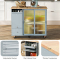 Kitchen Island With Drop Leaf, Led Light Kitchen Cart On Wheels With 2 Fluted Glass Doors And 1 Flip Cabinet Door, Large Kitchen Island Cart With An Adjustable Shelf And 2 Drawers Grey Blue Grey