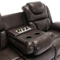 Home Theater Seating Manual Recliner Chair With Center Console And Led Light Strip For Living Room, Brown Brown Foam Faux Leather