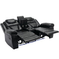 Home Theater Seating Manual Recliner Loveseat With Hide Away Storage, Cup Holders And Led Light Strip For Living Room, Black Black Foam Faux Leather