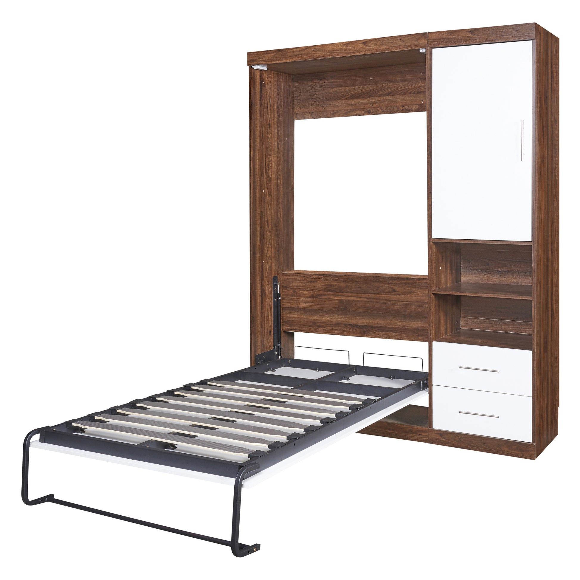 Twin Size Murphy Bed Wall Bed With Cabinet,White Twin White Solid Wood Mdf