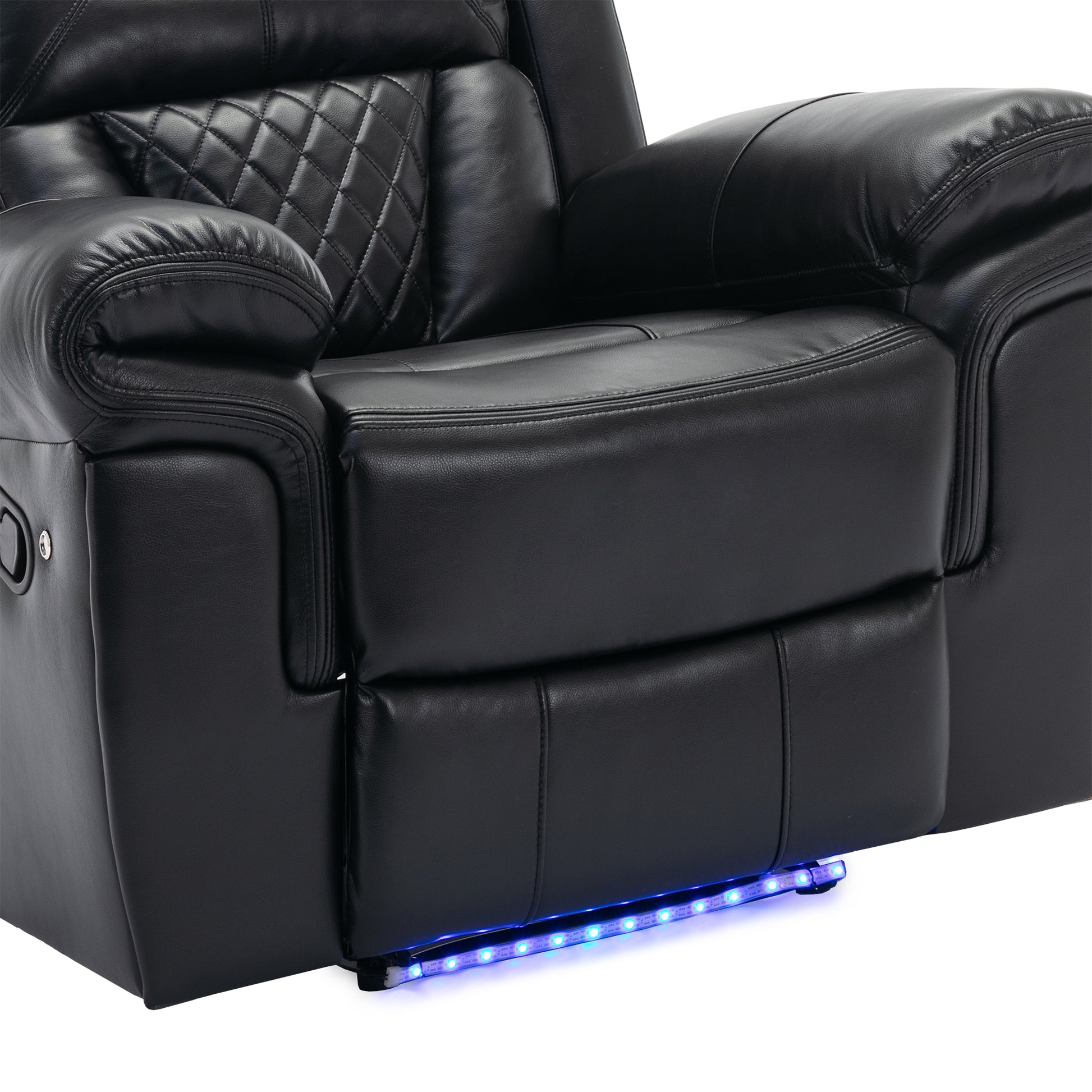 3 Pieces Recliner Sofa Sets Home Theater Seating Manual Recliner Chair With Center Console And Led Light Strip For Living Room, Black Black Foam Faux Leather