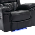 Home Theater Seating Manual Recliner Chair With Led Light Strip For Living Room,Bedroom, Black Black Foam Faux Leather