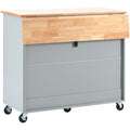 Kitchen Island With Drop Leaf, Led Light Kitchen Cart On Wheels With 2 Fluted Glass Doors And 1 Flip Cabinet Door, Large Kitchen Island Cart With An Adjustable Shelf And 2 Drawers Grey Blue Grey