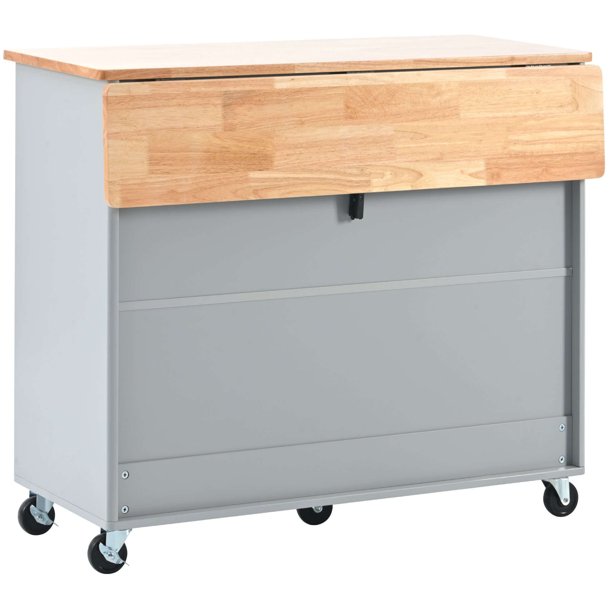 Kitchen Island With Drop Leaf, Led Light Kitchen Cart On Wheels With 2 Fluted Glass Doors And 1 Flip Cabinet Door, Large Kitchen Island Cart With An Adjustable Shelf And 2 Drawers Grey Blue Grey