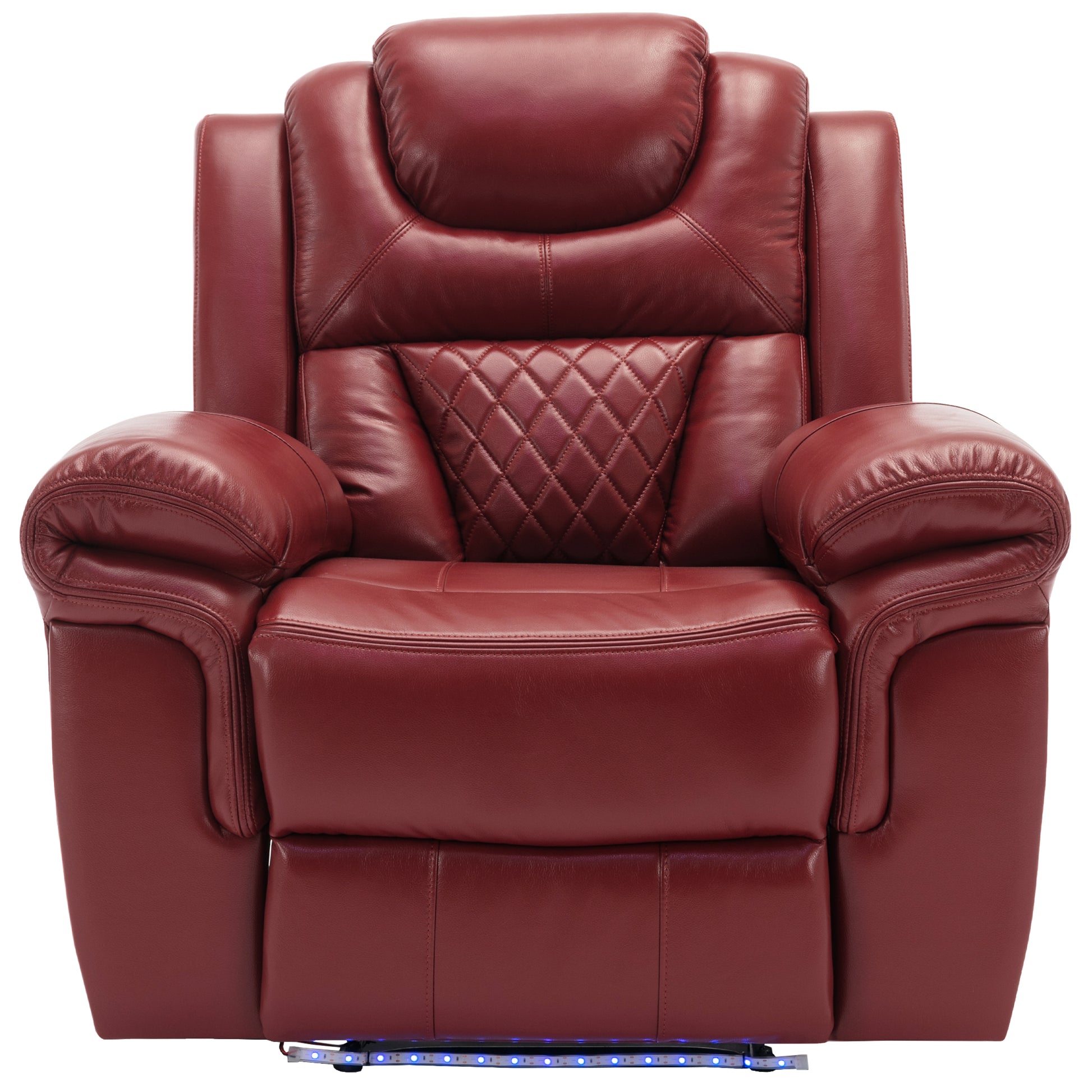 3 Pieces Recliner Sofa Sets Home Theater Seating Manual Recliner Chair With Center Console And Led Light Strip For Living Room, Wine Red Wine Red Foam Faux Leather