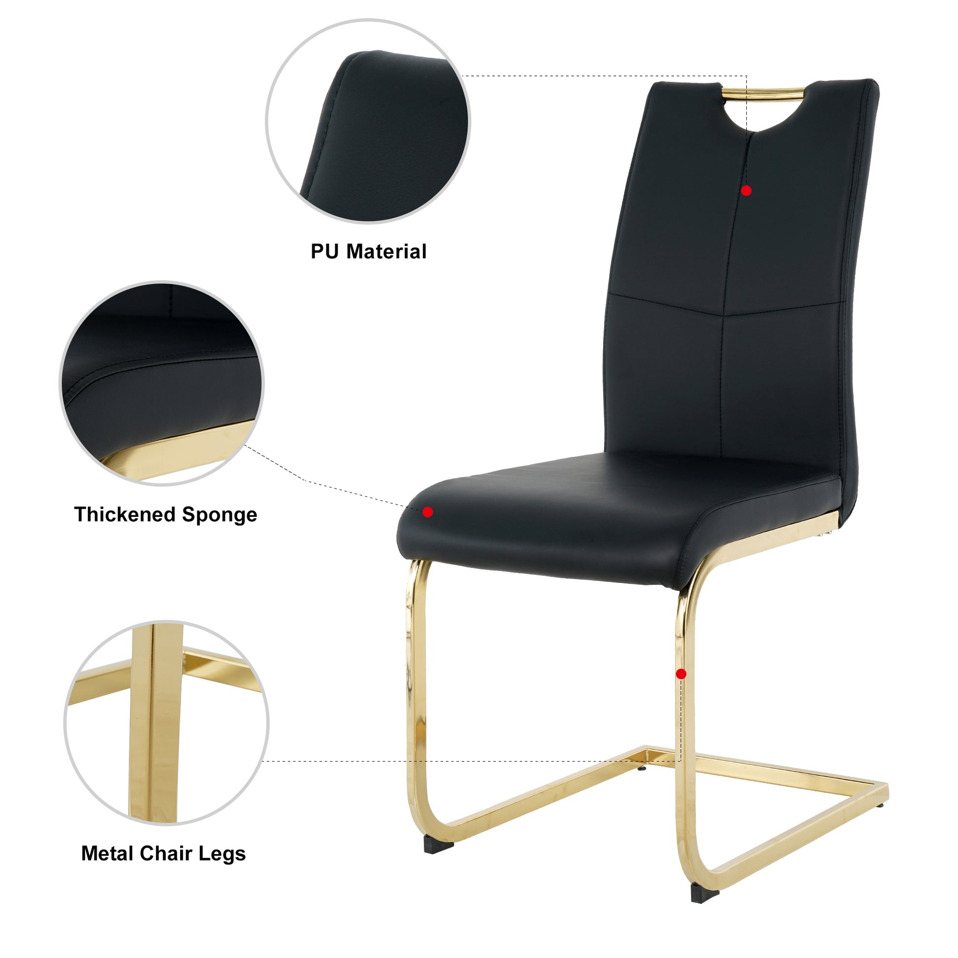 Modern Style Glass Dining Table, Elegant Transparent Design, Solid Support Base, Black Dining Chair Set, Gold Plated Chair Legs, Suitable For Restaurant Kitchen Use Set Of 5 Black Gold Seats 4 Mdf Glass