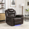 Home Theater Seating Manual Recliner Chair With Led Light Strip For Living Room,Bedroom, Brown Brown Foam Faux Leather