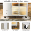 Kitchen Island With Drop Leaf, Led Light Kitchen Cart On Wheels With 2 Fluted Glass Doors And 1 Flip Cabinet Door, Large Kitchen Island Cart With An Adjustable Shelf And 2 Drawers White White