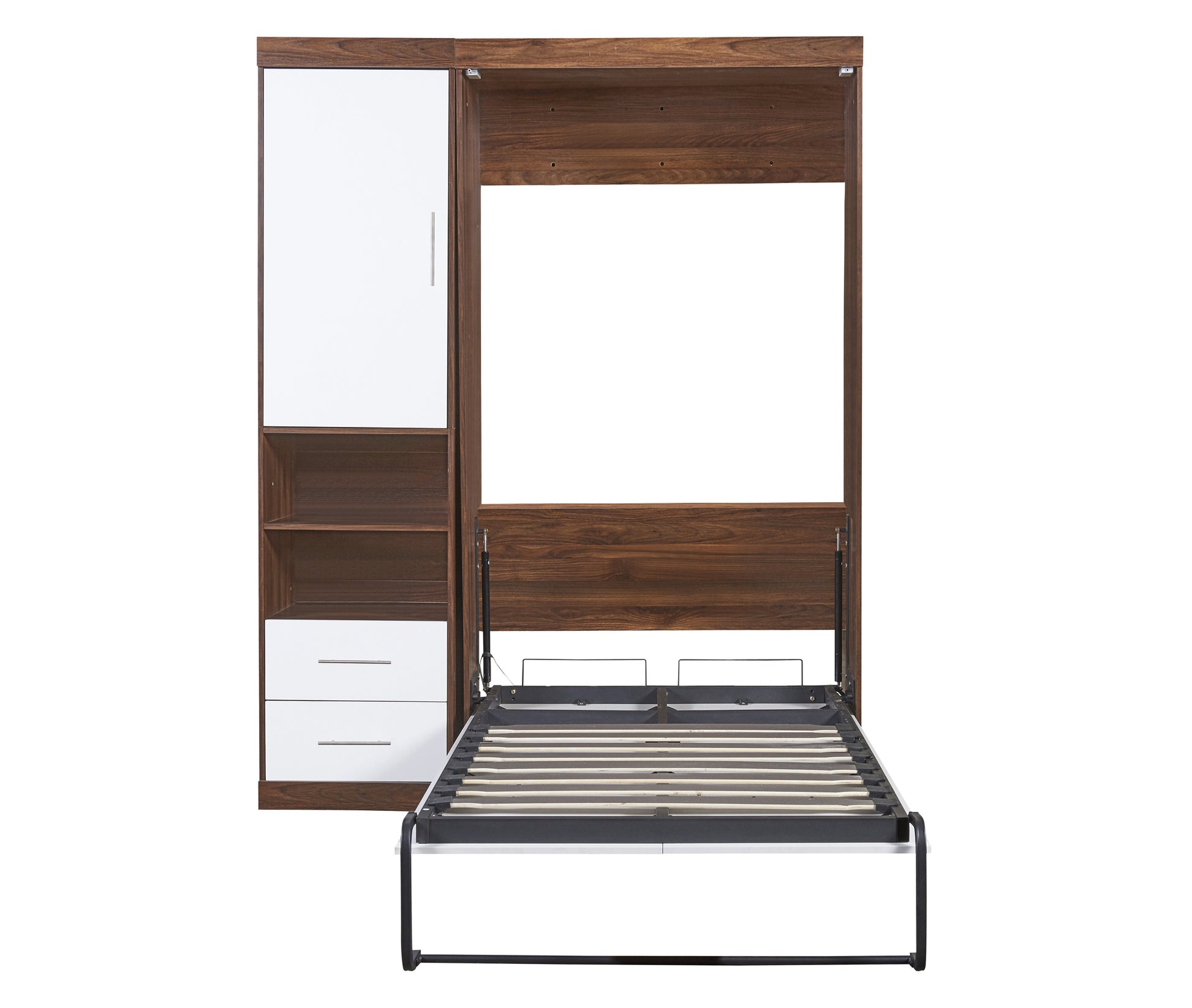 Twin Size Murphy Bed Wall Bed With Cabinet,White Twin White Solid Wood Mdf