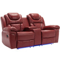 Home Theater Seating Manual Recliner Loveseat With Hide Away Storage, Cup Holders And Led Light Strip For Living Room, Wind Red Red Foam Faux Leather