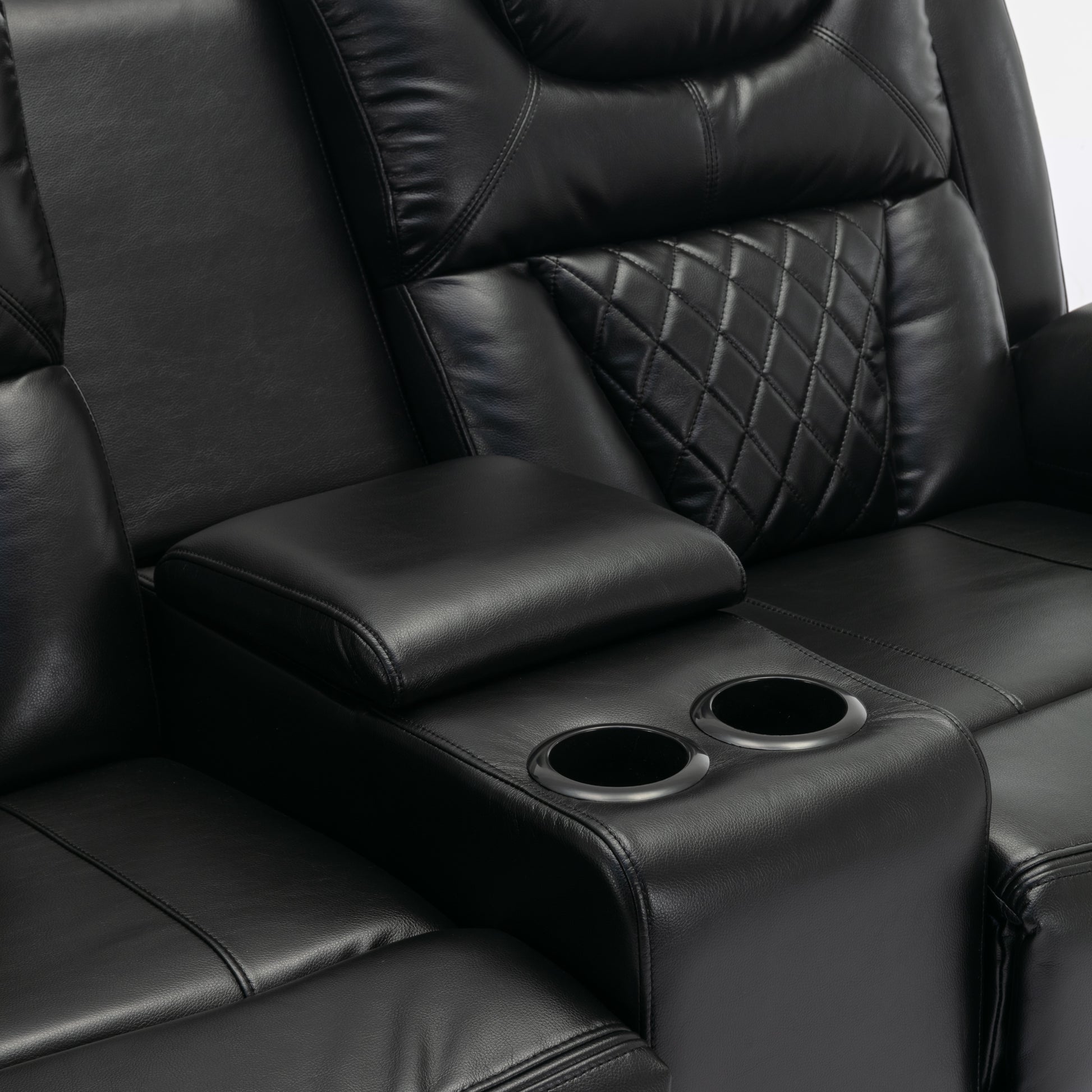 Home Theater Seating Manual Recliner Loveseat With Hide Away Storage, Cup Holders And Led Light Strip For Living Room, Black Black Foam Faux Leather