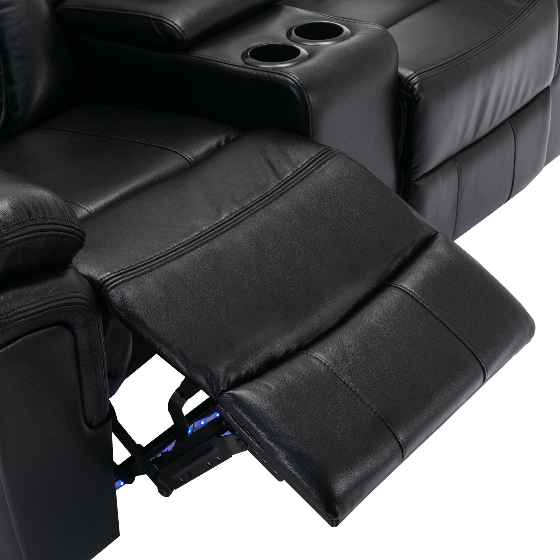 Home Theater Seating Manual Recliner Loveseat With Hide Away Storage, Cup Holders And Led Light Strip For Living Room, Black Black Foam Faux Leather