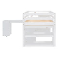 Twin Size Loft Bed With Retractable Writing Desk And 3 Drawers, Wooden Loft Bed With Storage Stairs And Shelves, White White Solid Wood Mdf