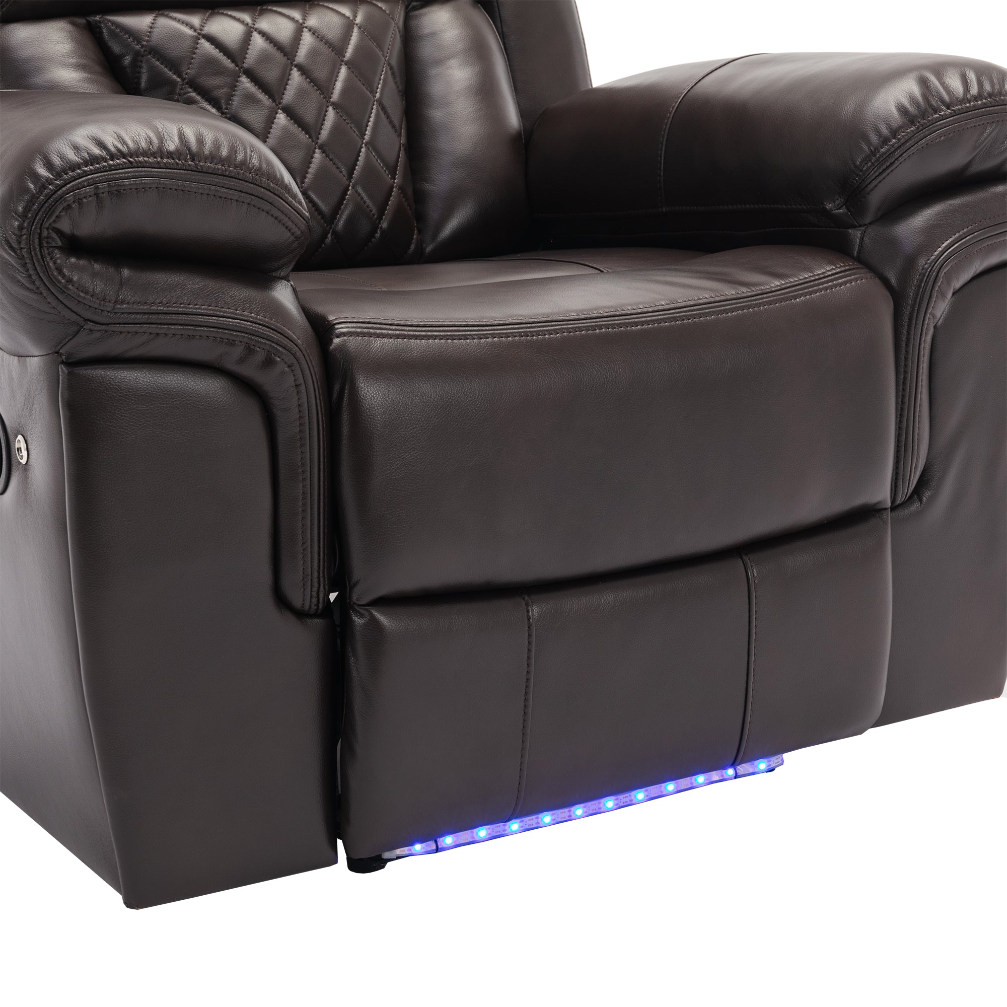 3 Pieces Recliner Sofa Sets Home Theater Seating Manual Recliner Chair With Center Console And Led Light Strip For Living Room, Brown Brown Foam Faux Leather