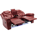 3 Pieces Recliner Sofa Sets Home Theater Seating Manual Recliner Chair With Center Console And Led Light Strip For Living Room, Wine Red Wine Red Foam Faux Leather