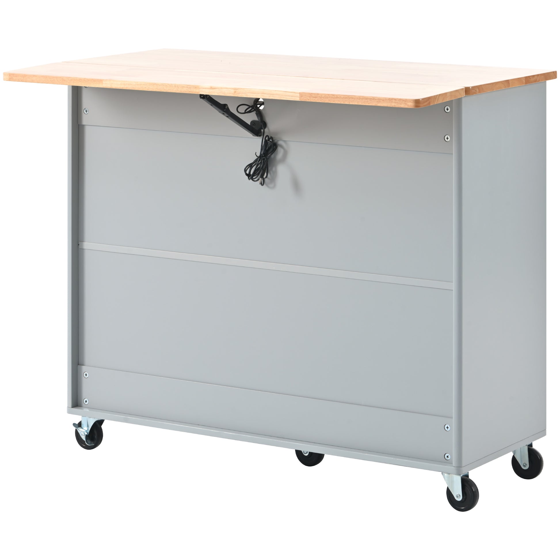 Kitchen Island With Drop Leaf, Led Light Kitchen Cart On Wheels With 2 Fluted Glass Doors And 1 Flip Cabinet Door, Large Kitchen Island Cart With An Adjustable Shelf And 2 Drawers Grey Blue Grey