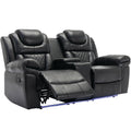 Home Theater Seating Manual Recliner Loveseat With Hide Away Storage, Cup Holders And Led Light Strip For Living Room, Black Black Foam Faux Leather