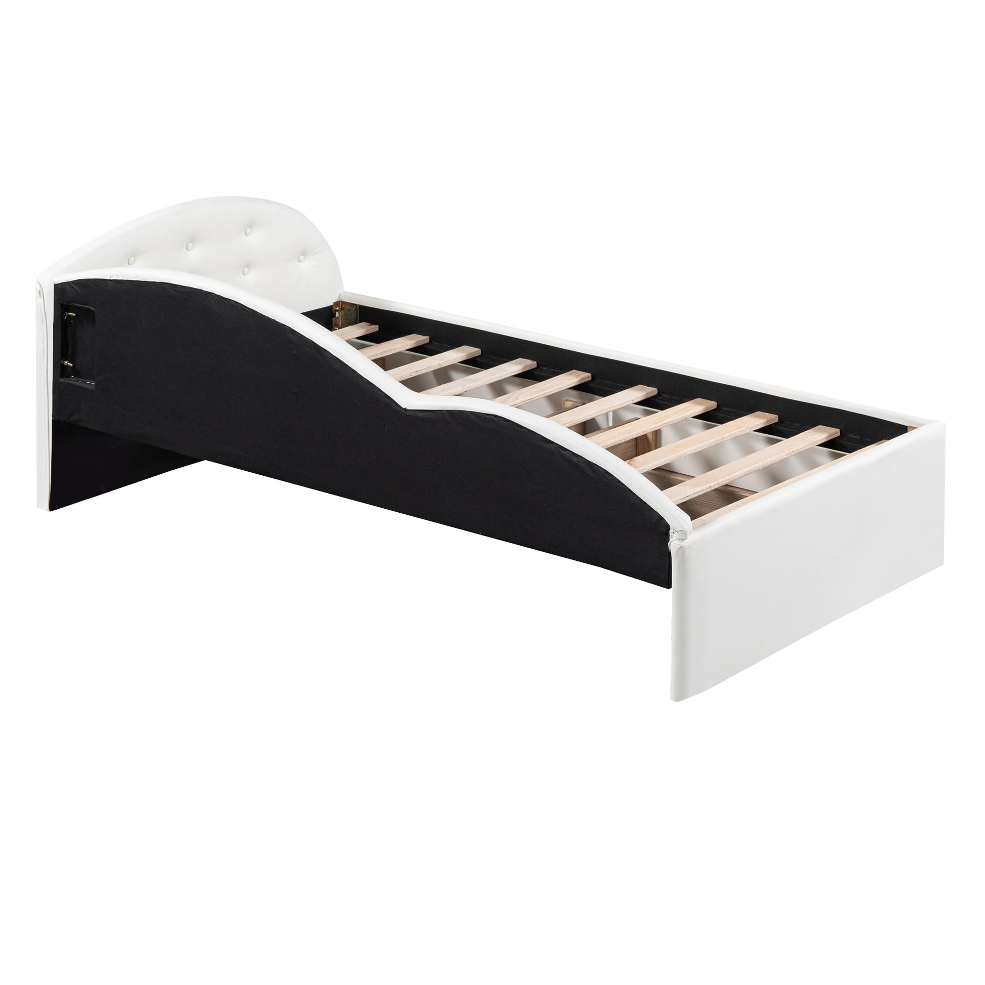 Twin Size Pu Upholstered Tufted Daybed With Two Drawers And Cloud Shaped Guardrail, White Box Spring Not Required Twin White Wood Daybeds Faux Leather Upholstered