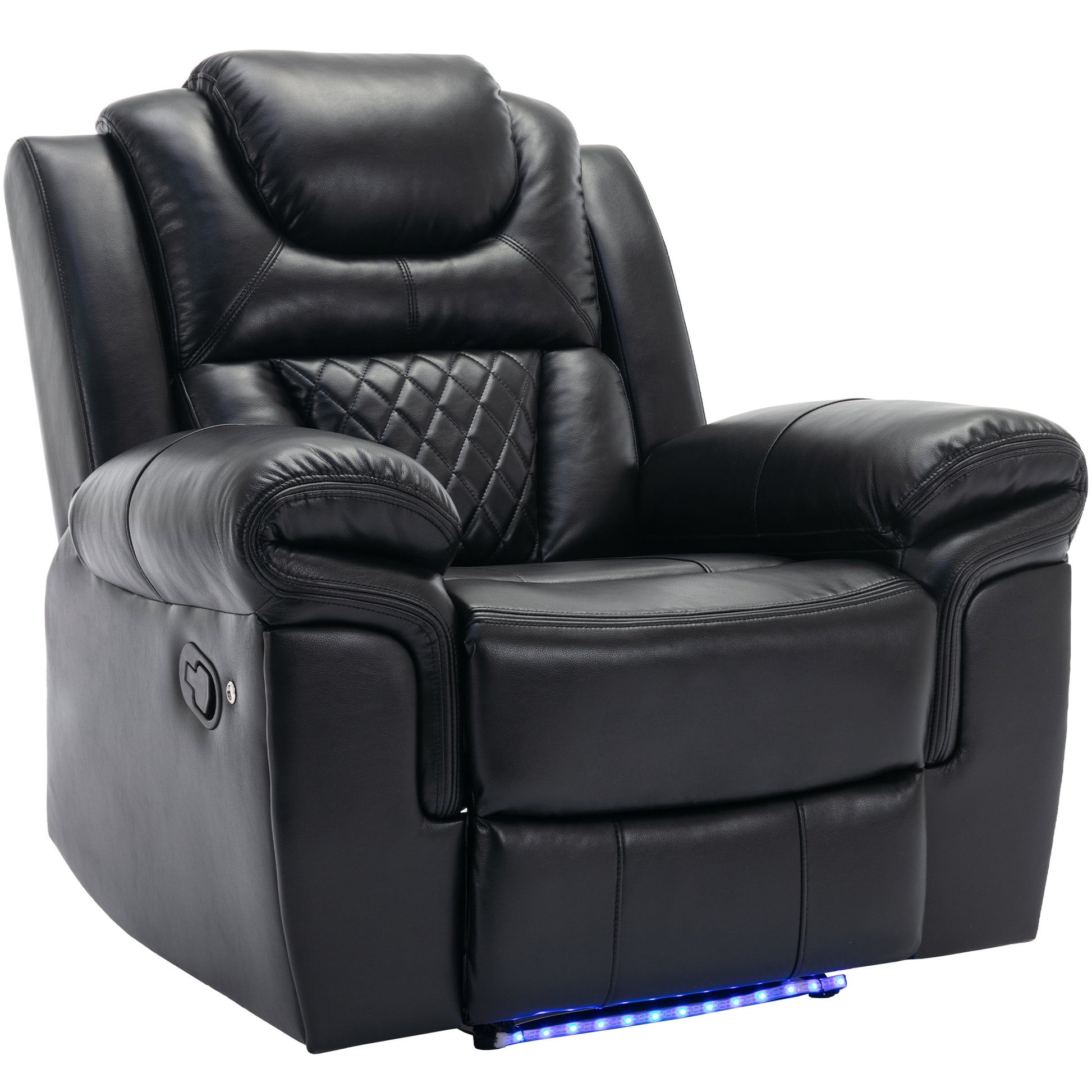 3 Pieces Recliner Sofa Sets Home Theater Seating Manual Recliner Chair With Center Console And Led Light Strip For Living Room, Black Black Foam Faux Leather