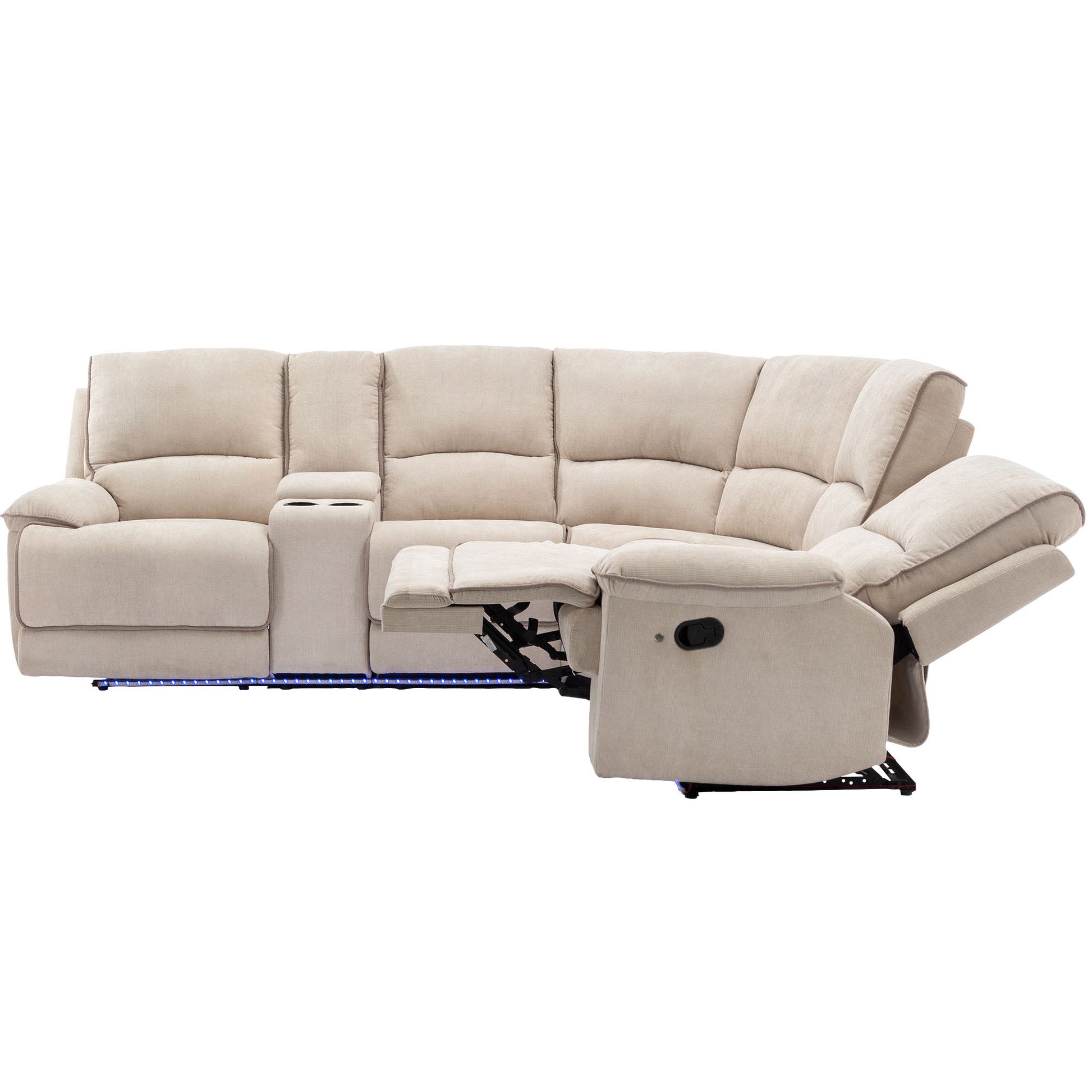 94.8" Modern Manual Reclining Living Room Furniture Set With Usb Ports, Hidden Storage, Led Light Strip And 2 Cup Holders, Cream Cream Foam Velvet