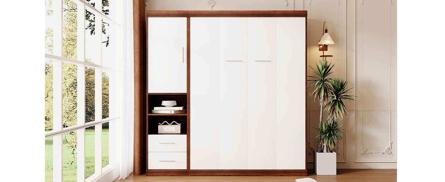 Full Size Murphy Bed Wall Bed With Cabinet,White Full White Solid Wood Mdf