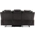 3 Pieces Recliner Sofa Sets Home Theater Seating Manual Recliner Chair With Center Console And Led Light Strip For Living Room, Brown Brown Foam Faux Leather