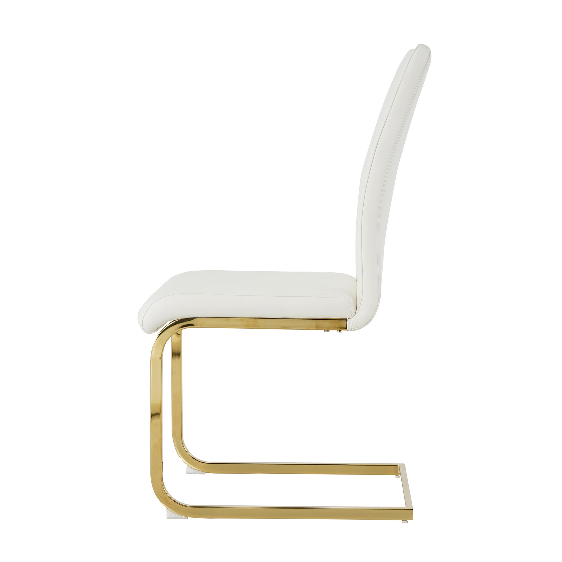 Modern Dining Chairs With Faux Leather Padded Seat Dining Living Room Chairs Upholstered Chair With Gold Metal Legs Design For Kitchen, Living, Bedroom, Dining Room Side Chairs Set Of 4 White Gold Metal
