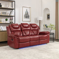 3 Pieces Recliner Sofa Sets Home Theater Seating Manual Recliner Chair With Center Console And Led Light Strip For Living Room, Wine Red Wine Red Foam Faux Leather
