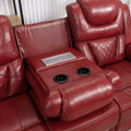 3 Pieces Recliner Sofa Sets Home Theater Seating Manual Recliner Chair With Center Console And Led Light Strip For Living Room, Wine Red Wine Red Foam Faux Leather