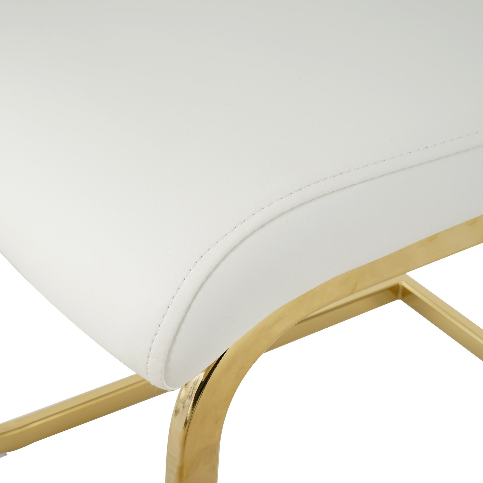 Modern Style Glass Dining Table, Elegant Transparent Design, Solid Support Base, White Dining Chair Set, Gold Plated Legs, Suitable For Restaurant Kitchen Use Set Of 5 White Gold Seats 4 Mdf Glass