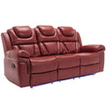 3 Pieces Recliner Sofa Sets Home Theater Seating Manual Recliner Chair With Center Console And Led Light Strip For Living Room, Wine Red Wine Red Foam Faux Leather