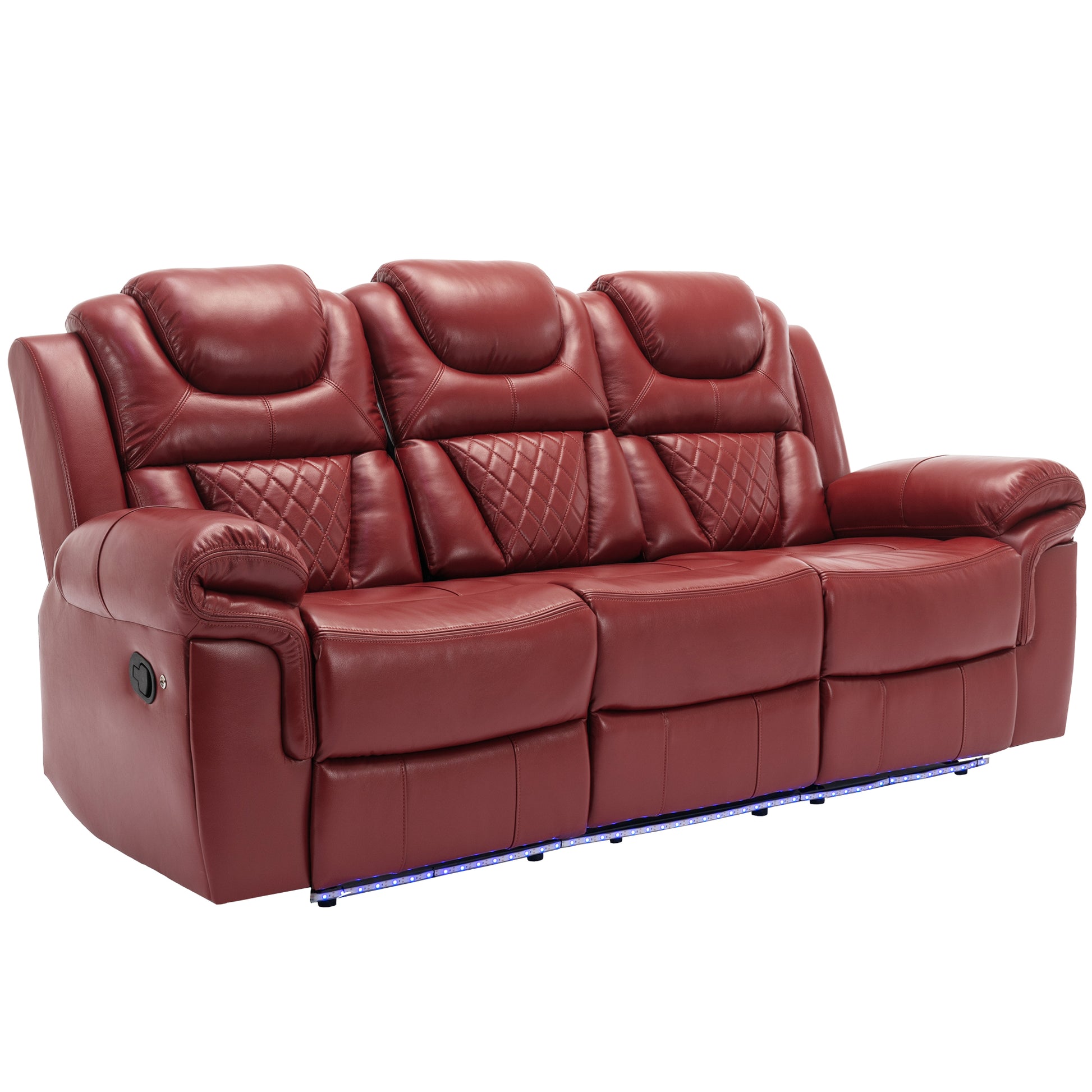 3 Pieces Recliner Sofa Sets Home Theater Seating Manual Recliner Chair With Center Console And Led Light Strip For Living Room, Wine Red Wine Red Foam Faux Leather