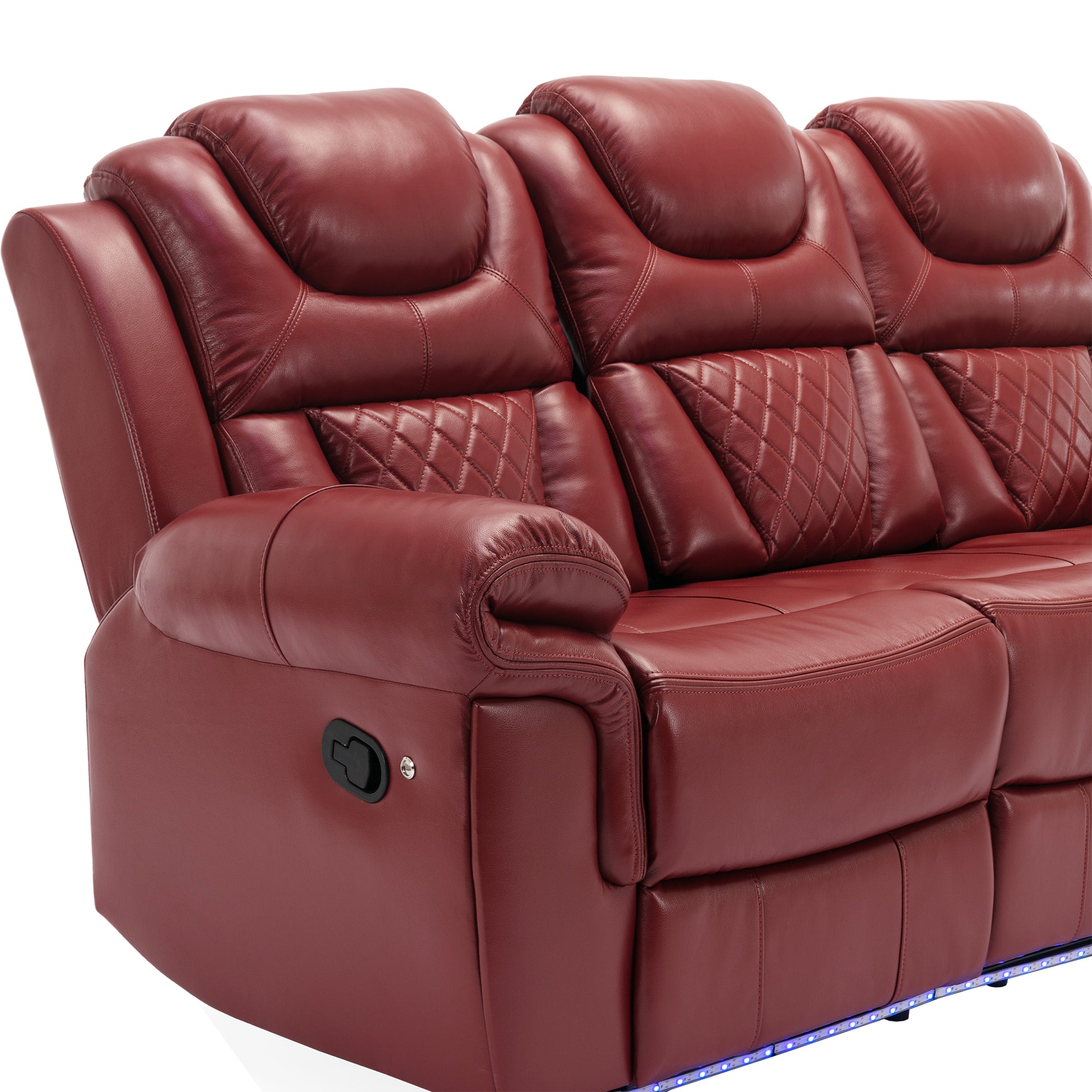 3 Pieces Recliner Sofa Sets Home Theater Seating Manual Recliner Chair With Center Console And Led Light Strip For Living Room, Wine Red Wine Red Foam Faux Leather