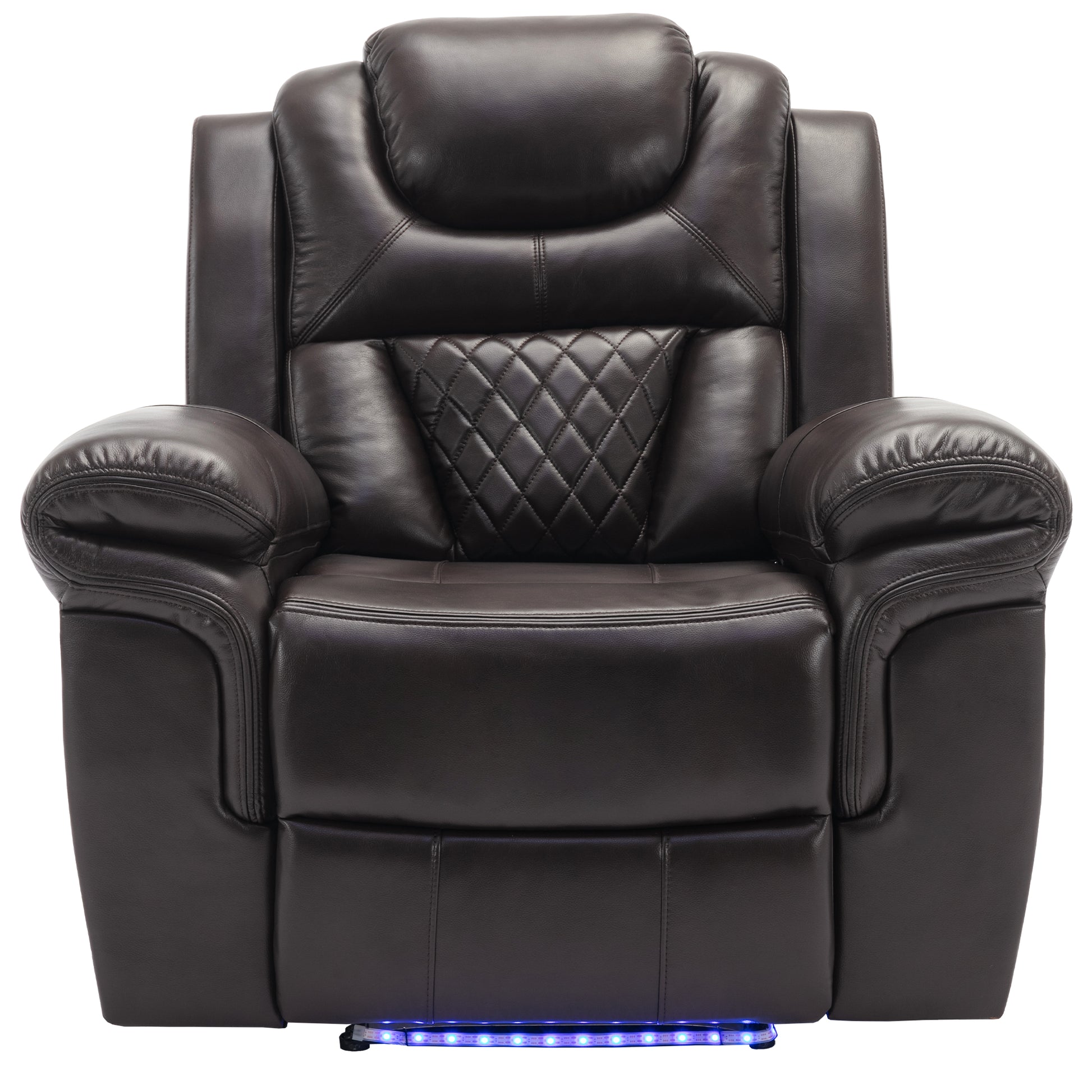 3 Pieces Recliner Sofa Sets Home Theater Seating Manual Recliner Chair With Center Console And Led Light Strip For Living Room, Brown Brown Foam Faux Leather