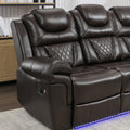 Home Theater Seating Manual Recliner Chair With Center Console And Led Light Strip For Living Room, Brown Brown Foam Faux Leather