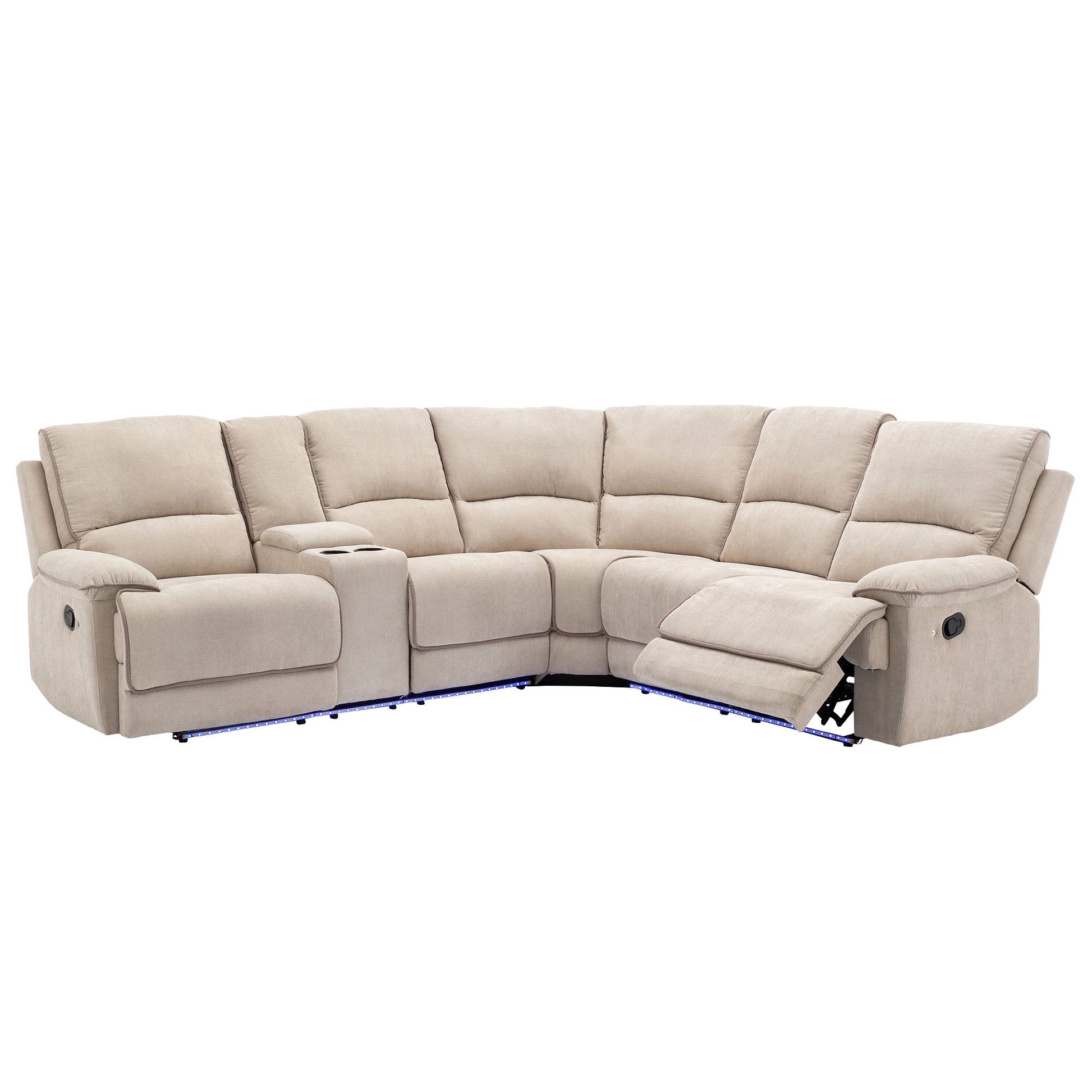 94.8" Modern Manual Reclining Living Room Furniture Set With Usb Ports, Hidden Storage, Led Light Strip And 2 Cup Holders, Cream Cream Foam Velvet