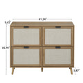 Natural Rattan 4 Door Shoe Rack, Freestanding Modern Shoe Storage Cabinet, For Entryway Walnut Particle Board