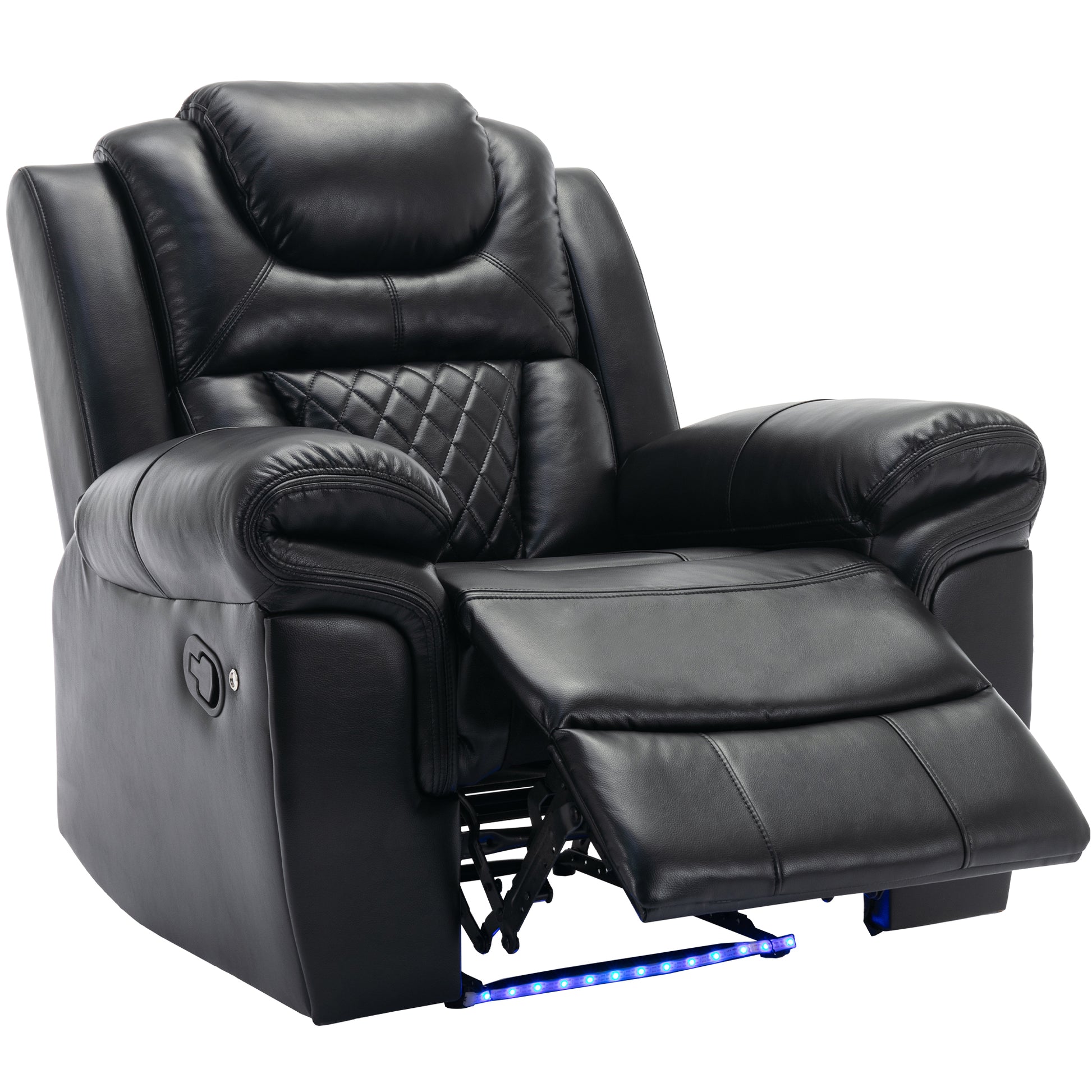 Home Theater Seating Manual Recliner Chair With Led Light Strip For Living Room,Bedroom, Black Black Foam Faux Leather