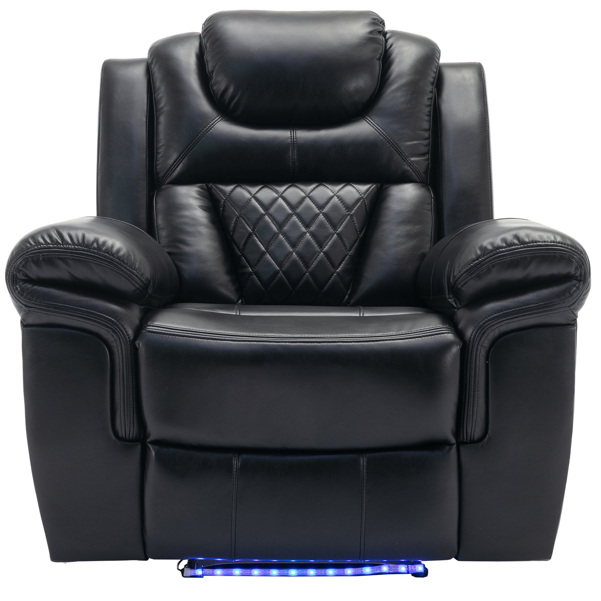 3 Pieces Recliner Sofa Sets Home Theater Seating Manual Recliner Chair With Center Console And Led Light Strip For Living Room, Black Black Foam Faux Leather