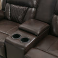 3 Pieces Recliner Sofa Sets Home Theater Seating Manual Recliner Chair With Center Console And Led Light Strip For Living Room, Brown Brown Foam Faux Leather