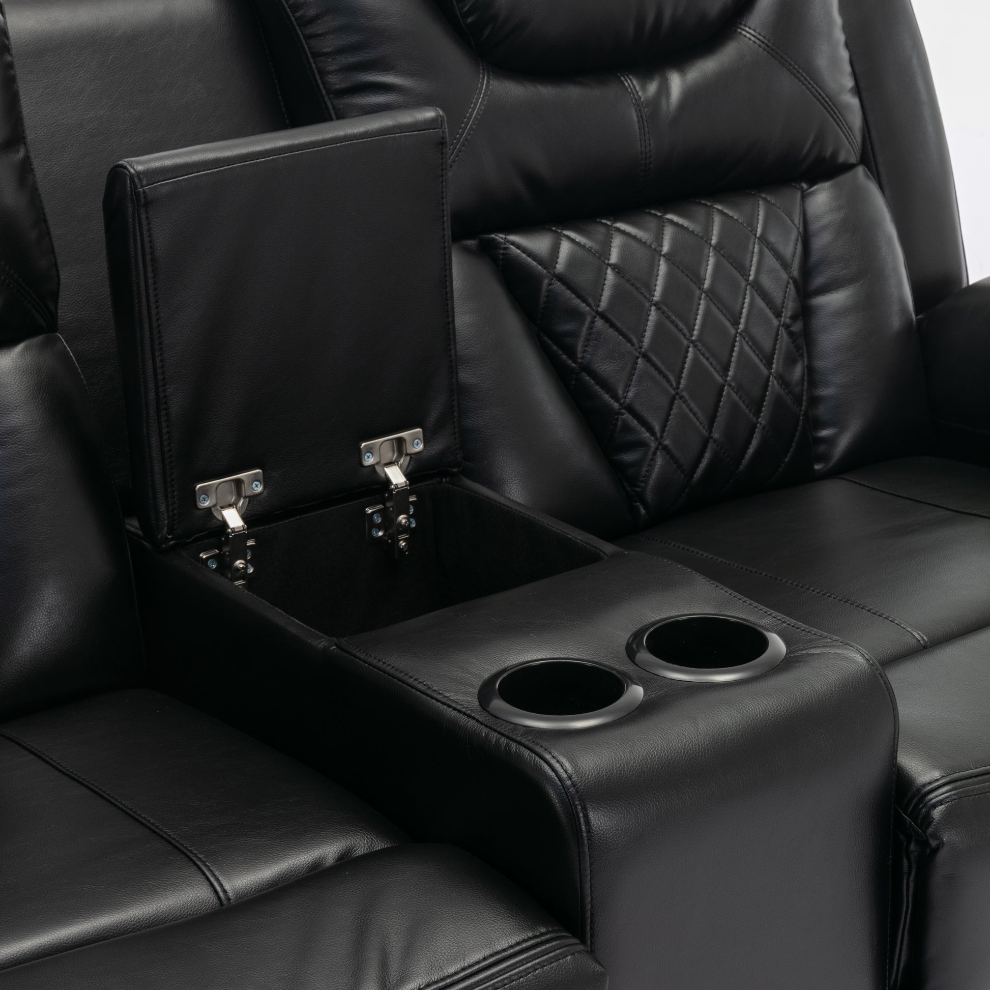 Home Theater Seating Manual Recliner Loveseat With Hide Away Storage, Cup Holders And Led Light Strip For Living Room, Black Black Foam Faux Leather