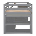 Twin Size Loft Bed With Retractable Writing Desk And 3 Drawers, Wooden Loft Bed With Storage Stairs And Shelves, Gray Gray Solid Wood Mdf